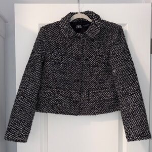 Zara Women's Black and White Tweed Rhinestone Blazer